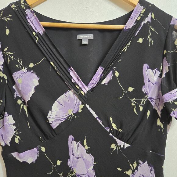 Ann Taylor Womens Vtg Y2K Whimsigoth Semi-Sheer Silk Floral Babydoll Blouse 12 - Picture 3 of 11